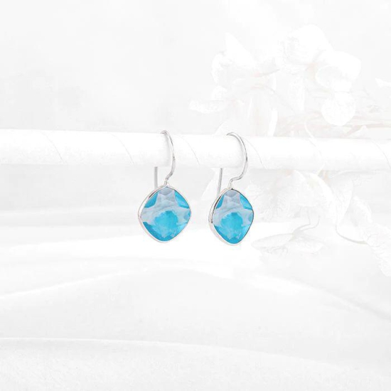 Silver Aqua Blue Crystal Earrings