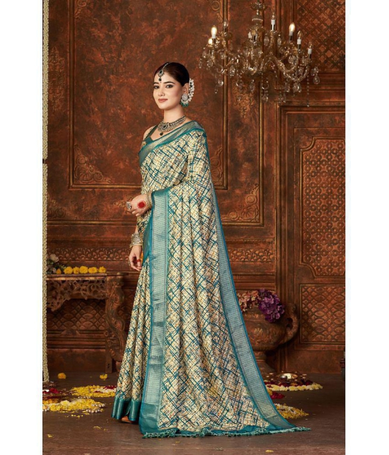 Rangita Art Silk Digital Print Zari Border Saree With tassels and Blouse Piece - Sea Green - Sea Green