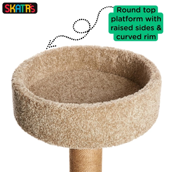 Skatrs Feline Fortress Two Tier Cat Tree with Sisal Post Toy Beige-2.6ft