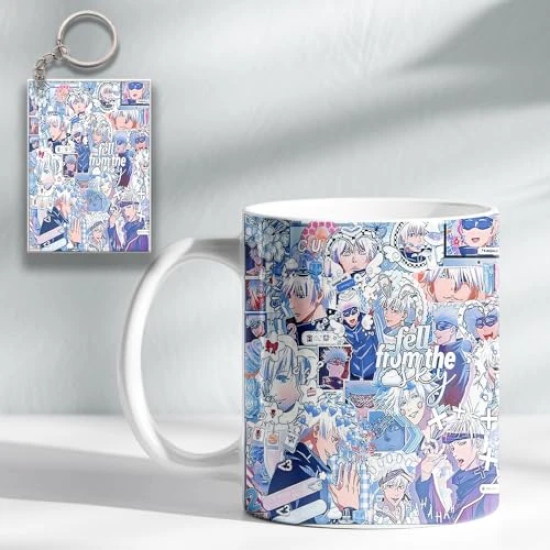 ForVano Anime Printed Mug for Gifting Jujutsu Kaisen Gojo Ceramic Cup with Keychain Combo S2