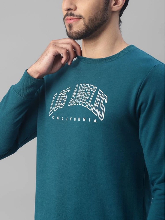 UrbanMark Men Regular Fit Printed Full Sleeves Round Neck Fleece Sweatshirt-Teal Blue - None