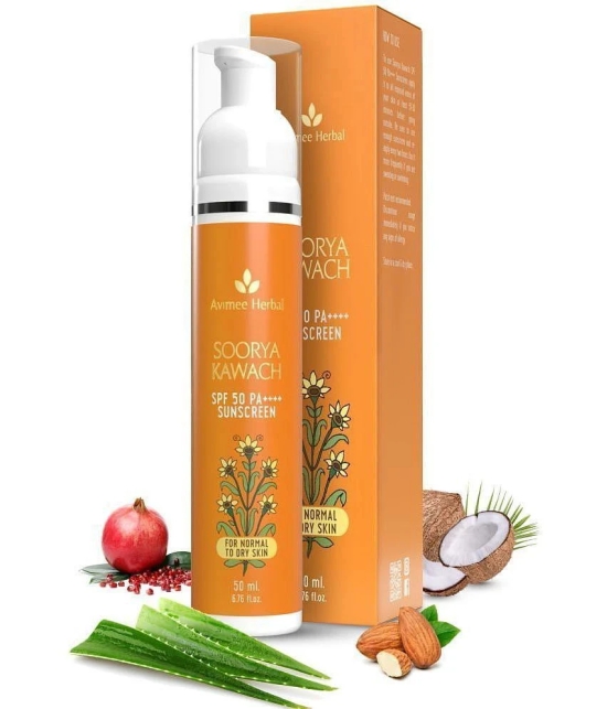 Avimee Herbal Soorya Kawach Sunscreen with De-Tan Extract | SPF 50 PA++++ for UVA, UVB | 50 ml