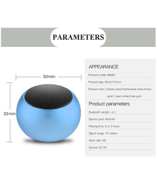 Tecsox Mini Speaker 4 W Bluetooth Speaker Bluetooth v5.0 with 3D Bass Playback Time 3 hrs Blue - Blue