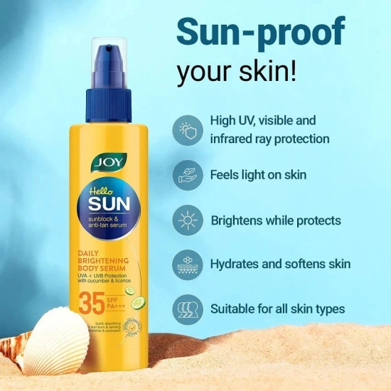 Joy Sunscreen - SPF 35 Hello Sun Sunblock & Anti Tan Daily Brightening Body Serum Lotion (150 ml)