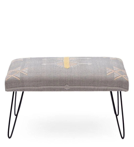 Mango Wood Bench In Cotton Grey Colour With Metal Legs-Grey