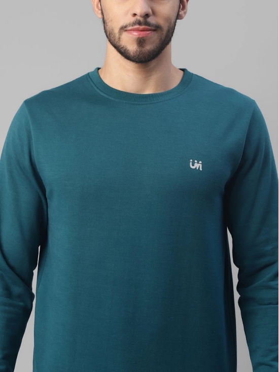 UrbanMark Men Regular Fit Solid Full Sleeves Round Neck Fleece Sweatshirt-Teal Blue - None