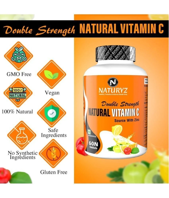 NATURYZ Double Strength Natural Vitamin C with Zinc Supplement for Immunity & Skincare - 60 Tablets