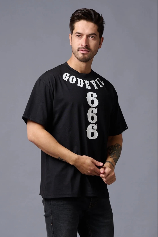 Go Devil 666 (in White) Printed Black Oversized T-Shirt for Men M