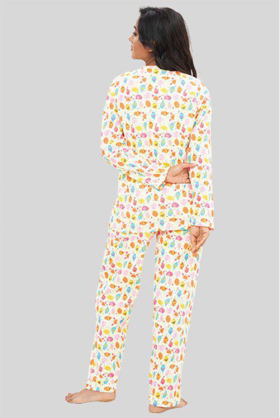 Women Full Sleeves Knit Cotton Pyjama Set-4XL