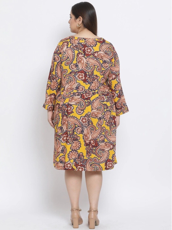 Oxolloxo Women Mustard Yellow & Brown Paisley Print Plus Size A-Line Dress