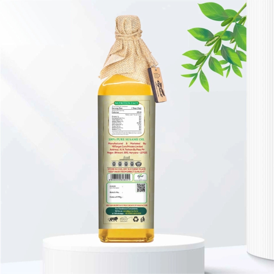 Stone Pressed White Sesame Oil-1 L Glass Bottle