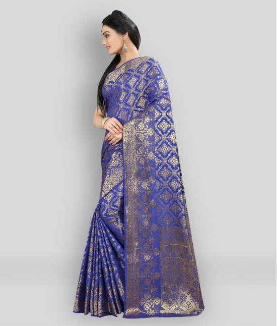 Gazal Fashions - Blue Banarasi Silk Saree With Blouse Piece (Pack of 1)