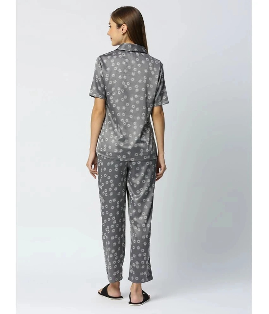 Smarty Pants - Grey Satin Womens Nightwear Nightsuit Sets ( Pack of 1 ) - None