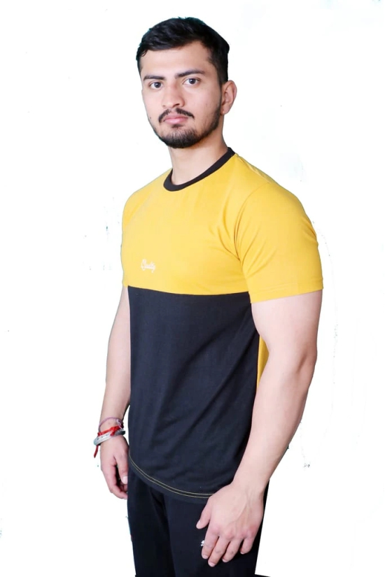 NVA Quality Solid Men's Round Neck Cotton Blend Half Sleeve Mustard Black T-Shirt