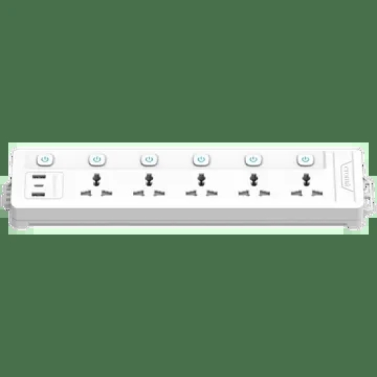 Croma 6 Amps 5 Sockets Surge Protector (2 Meters, Child Safety Shutters,White)