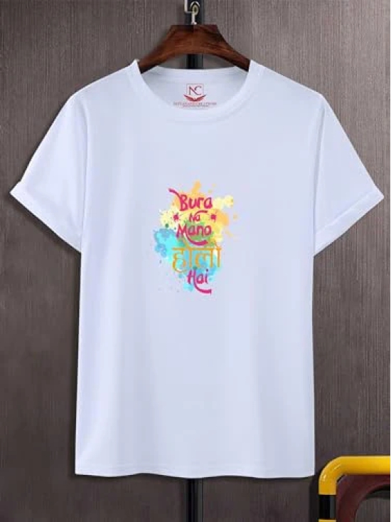 NITYANAND CREATIONS Round Neck White Holi T-Shirt for MEN-HOLI-T-SHIRT-11527-L