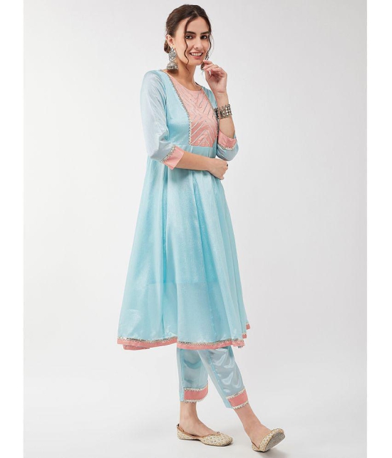 Pannkh - Light Blue Art Silk Womens A-line Kurti ( Pack of 1 ) - None