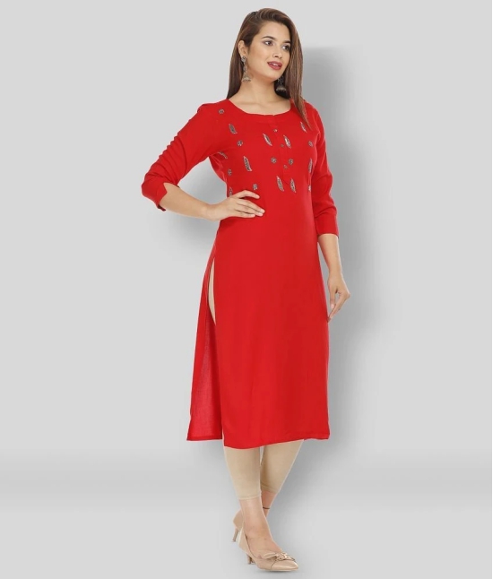 JC4U - Red Rayon Womens Straight Kurti ( Pack of 1 ) - XL