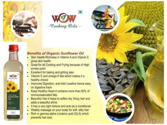 WOW Cooking Oils Certified Organic Virgin Cold Pressed Sunflower Cooking Oil 925 ml x 6 Combo with Free 4 Varieties Raw Forest Honey 55G