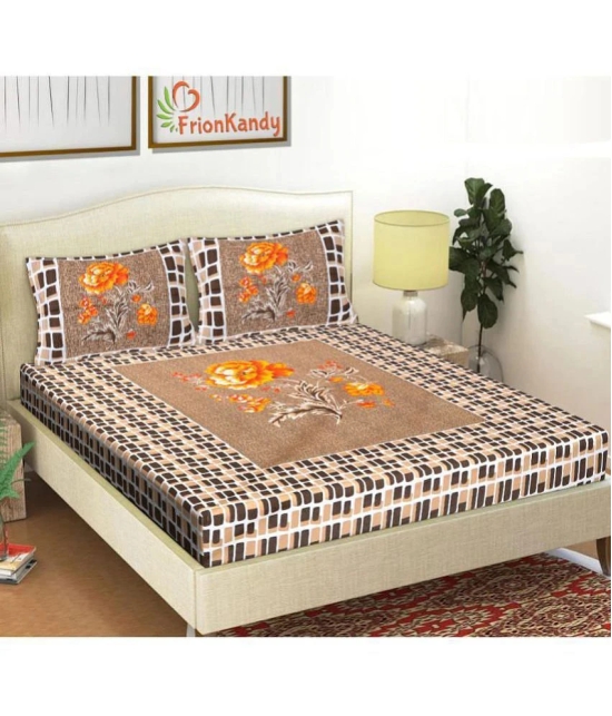 FrionKandy Living - Brown Cotton Double Bedsheet with 2 Pillow Covers - Brown