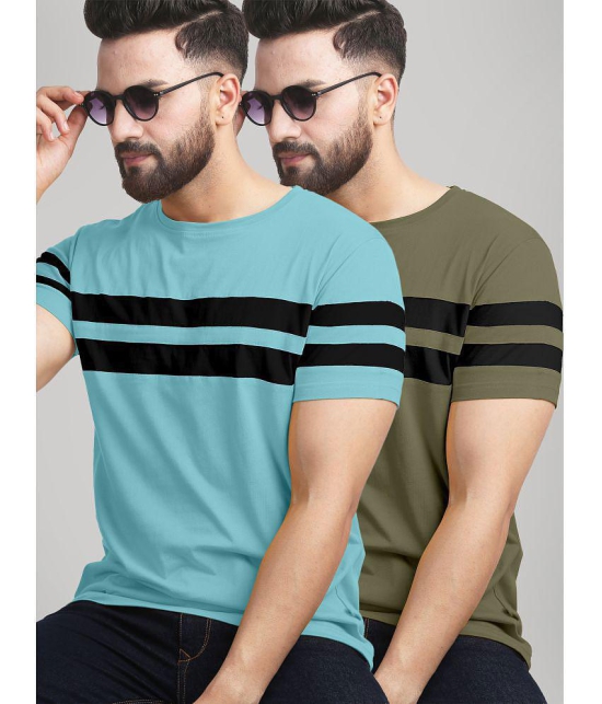 AUSK - Olive Cotton Blend Regular Fit Mens T-Shirt ( Pack of 2 ) - None