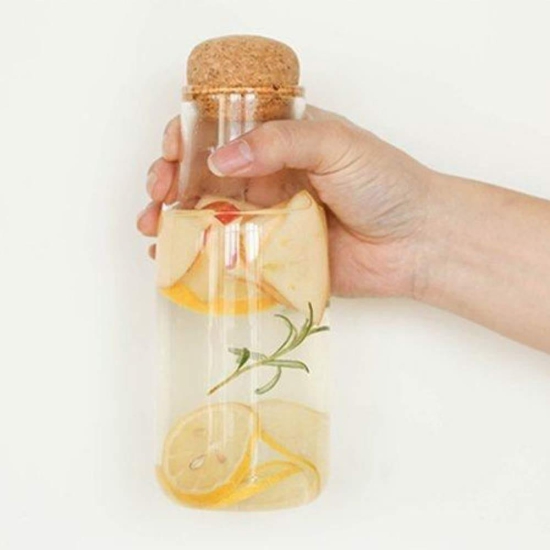 Femora Bottle Container Borosilicate Glass Bottle with Cork Jars & Container - 500 ml/gm, Free Replacement of Lids