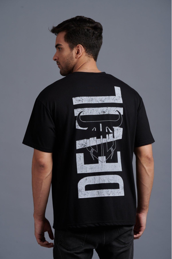 White Devil Printed Black Oversized T-Shirt for Men