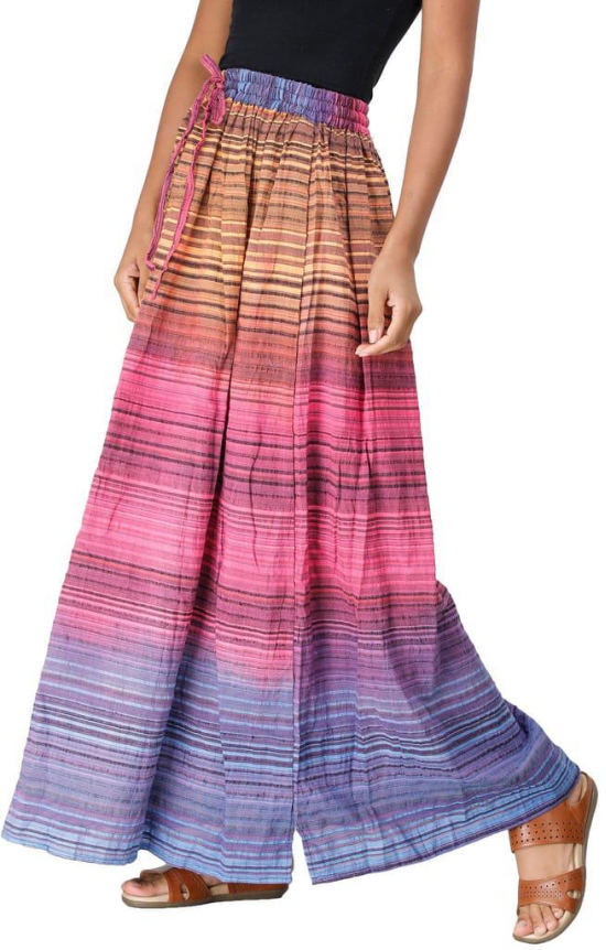 Wild-Orchid Long Summer Skirt with Stripes Woven in Multi-Color Thread and Dori on Waist