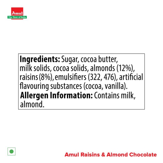 AMUL RAISIN & ALMOND MILK CHOC 150G