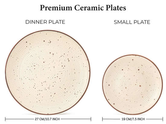 Reactive Handcrafted Premium Ceramic Dinner Set | 6 Dinner Plates, 6 Quarter Plates, and 6 Small Dinner Bowl | Stoneware | Microwave and Dishwasher Safe | Pack of 18 | Beige