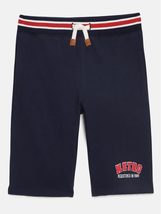Boys Navy Blue Organic Cotton Solid Regular Fit Cargo Shorts