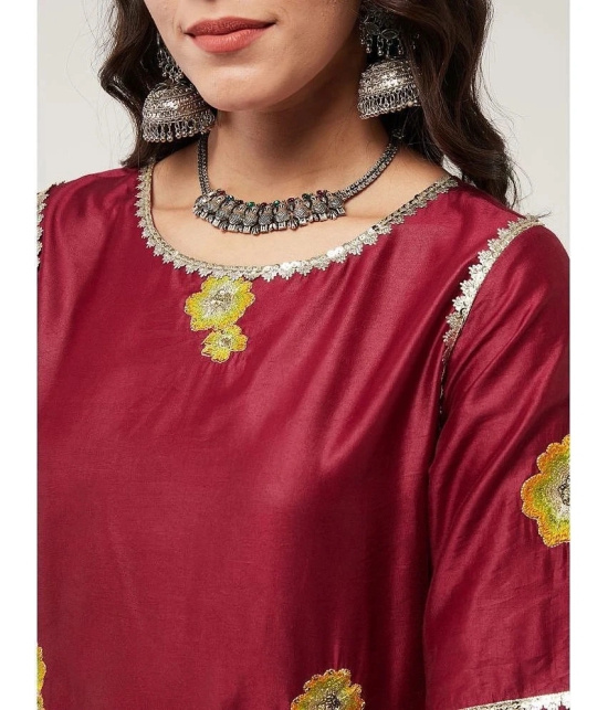 Pannkh Viscose Embroidered Straight Womens Kurti - Maroon ( Pack of 1 ) - None