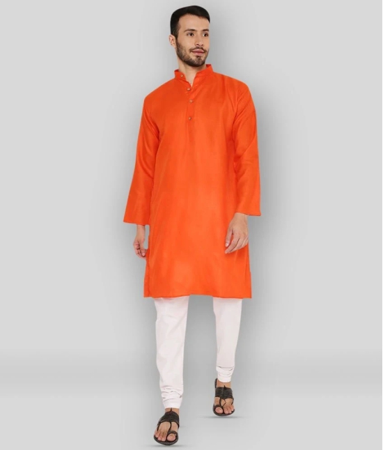 Maharaja Orange Cotton Kurta Pyjama Set - None