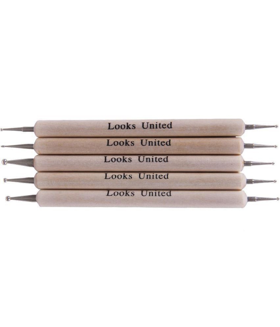 Looks United Pack Of 15 Nail Art Brushes And 5 Two Way Dotting Tools Wood Color (Pack Of 20)