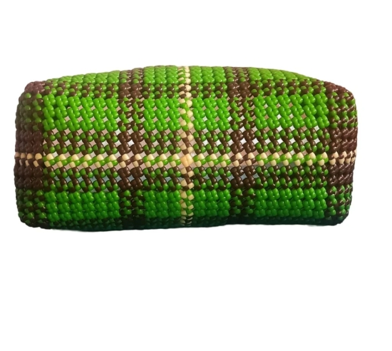 Green and Brown Handwoven Tote Bag with Magnetic Snap Closure