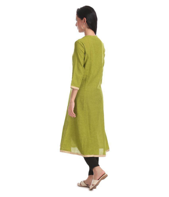 Karigari Green Cotton Princess cut Kurti - S