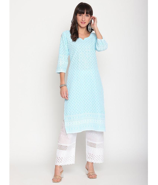 Queenley - Blue Cotton Women's Straight Kurti ( Pack of 1 ) - XL