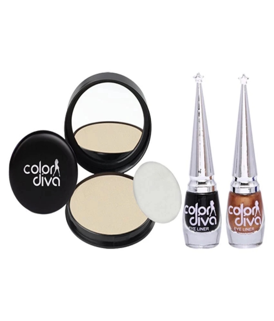 Color Diva Triple Action 1 Natural Compact Powder & 2 Eyeliner (Black & Copper) Makeup Kit Pack of 3