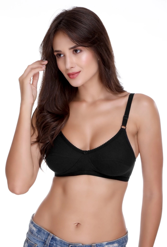 Sona H 04 Women Everyday Non Padded Non Wired Medium Coverage Comfortable Black Cotton T-Shirt Bra-36 / B / Black