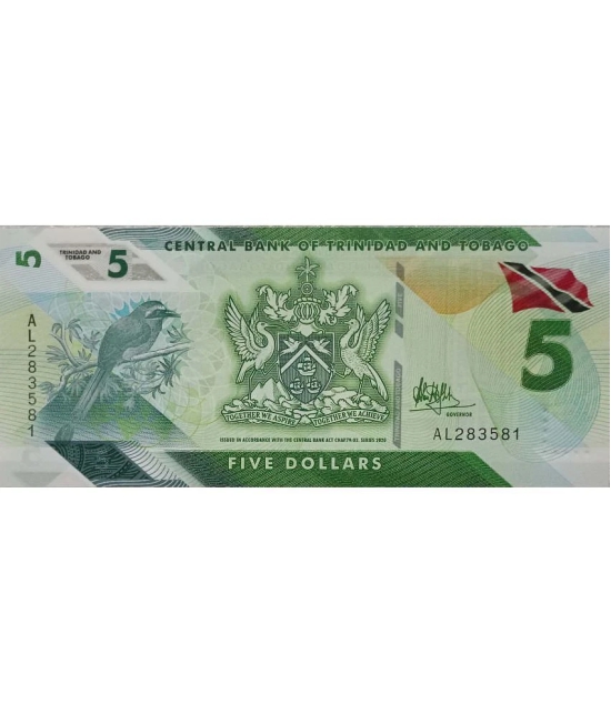 Hop n Shop - Trinidad & Tobago 5 Dollars Polymer UNC 1 Paper currency & Bank notes