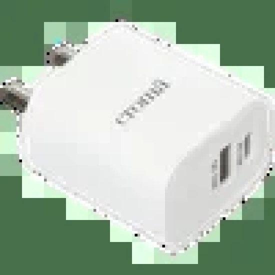 Croma 33W Type A & Type C 2-Port Fast Charger (Type C Cable, Short Circuit Protection, White)