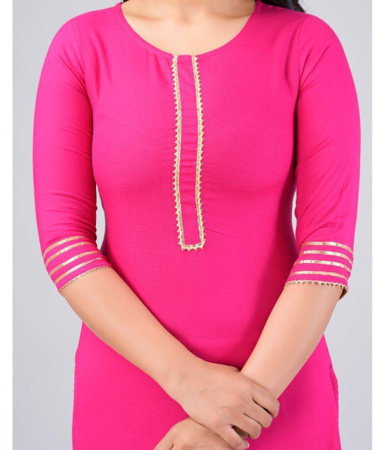 MAUKA Rayon Solid Straight Womens Kurti - Pink ( Pack of 1 ) - None