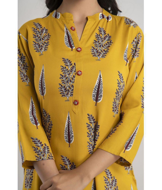 MAUKA - Yellow Rayon Women''s Straight Kurti ( Pack of 1 ) - None