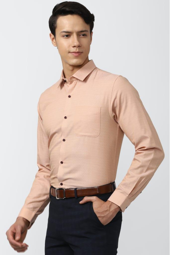 Men Peach Slim Fit Formal Full Sleeves Formal Shirt