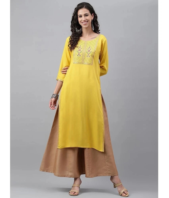 Janasya - Mustard Rayon Womens Straight Kurti ( Pack of 1 ) - None