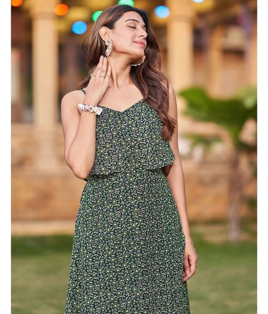 Selvia Georgette Printed Midi Womens Drop Waist Dress - Green ( Pack of 1 ) - None