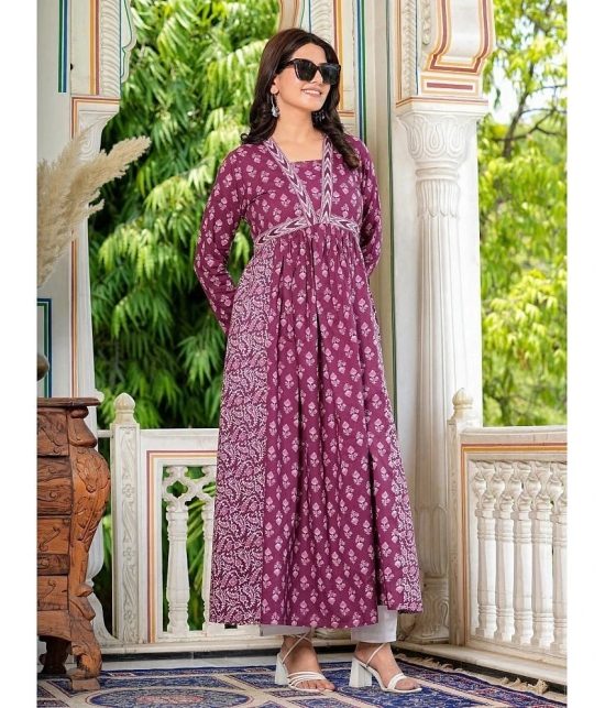 Vbuyz Cotton Printed Anarkali Womens Kurti - Lavender ( Pack of 1 ) - None