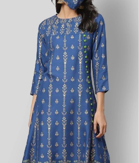 Yash Gallery - Blue Rayon Womens Flared Kurti ( Pack of 1 ) - L