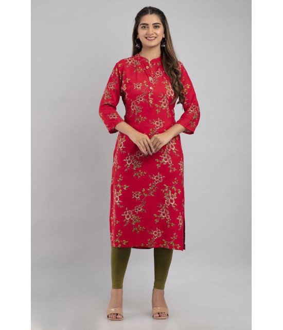 MAUKA - Red Rayon Women''s Straight Kurti ( Pack of 1 ) - None