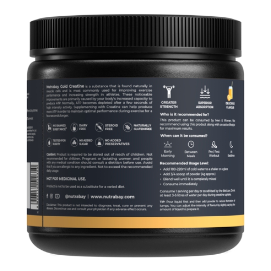 Nutrabay Gold Micronised Creatine Monohydrate Powder - 250g, Orange | NABL Lab Tested | 3g Creatine / Serving | Increases Muscle Mass, Strength & Power | Pre & Post Workout Supplement | For Men & Women